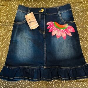 Selene Kids Denim Skirt with Pink Flower